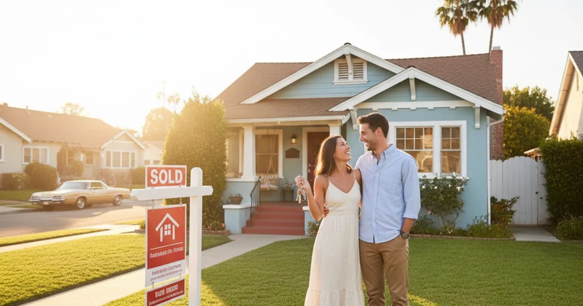 Los Angeles residential neighborhood with multiple offer signs on a for-sale property representing competitive real estate bidding